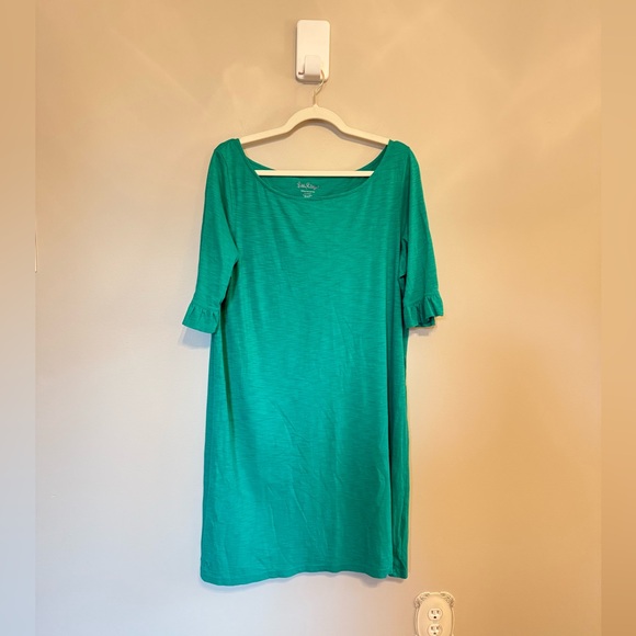Lilly Pulitzer • Emerald Green Somerset Ruffle Sleeve Dress XL Preppy Casual - Picture 2 of 7